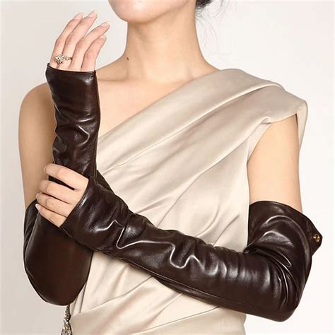 fingerless leather gloves long|More.